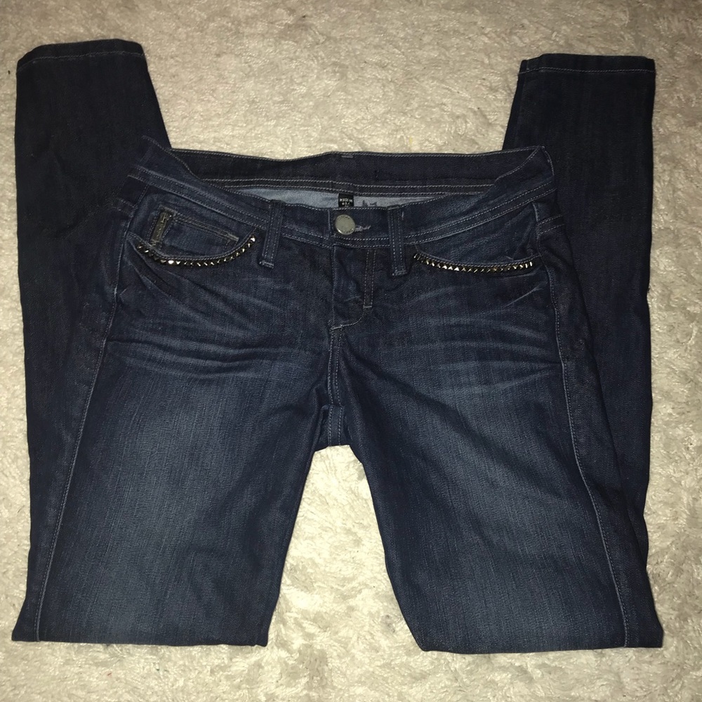 Bebe Denim Dark Rinse Fitted Studded Skinny Jeans